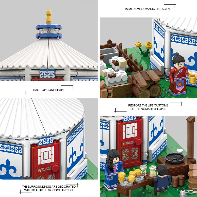 2024 Architectural Building Blocks Scene Grassland Mongolian Yurt Building Block Figures Brick Model Toy Adult Kids For Gifts