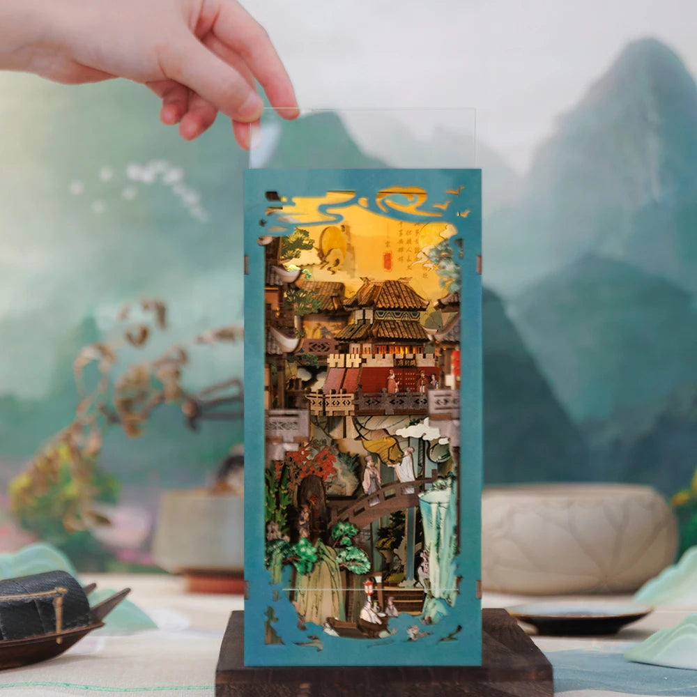 CUTEBEE Antiquity Book Nook Chinese Style Doll House Kit with Touch Light Dust Cover 3D Puzzle Toy Gift Ideas Su Dongpo's Life