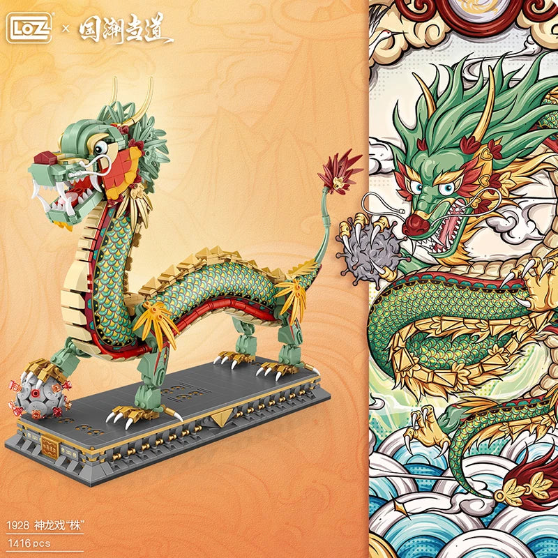 LOZ 1416pcs Chinese Dragon Model Building Blocks Creative Mini Decoration Bricks Animal Puzzle Toys With Base Kids Adults Gifts